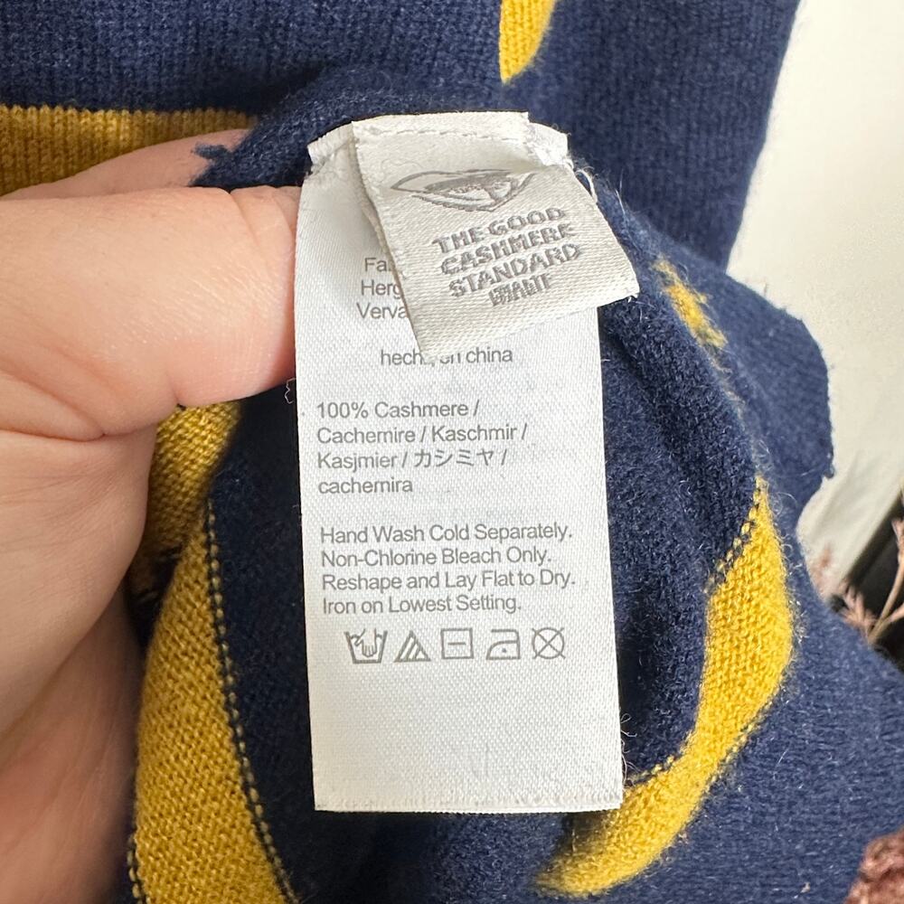 J. CREW Cashmere Collared Sweater Rugby Stripe Navy Blue Yellow Sz L $158 {N39} - Picture 6 of 7